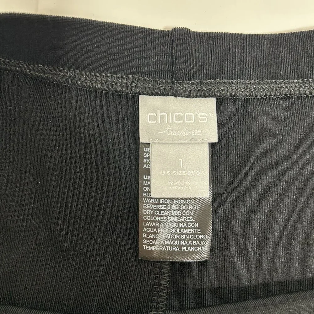 Chico’s Travelers Short Skirt Jersey Knit Slinky Flare Swing Black Pull On Sz M - Picture 6 of 10